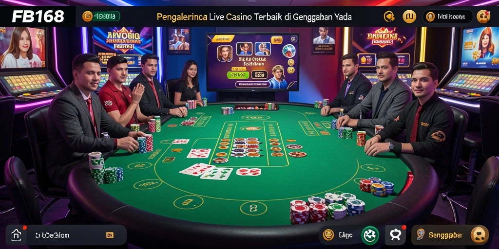Screenshot FB168 menampilkan dealer langsung dalam aksi permainan Live Casino.
