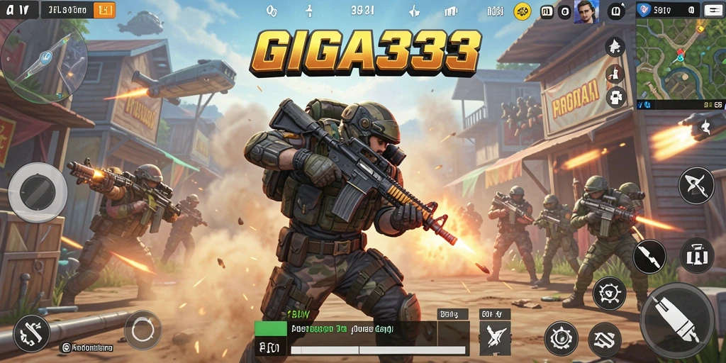 Screenshot GIGA33 menampilkan pemain dalam aksi saat bertempur dalam Battle Royale.