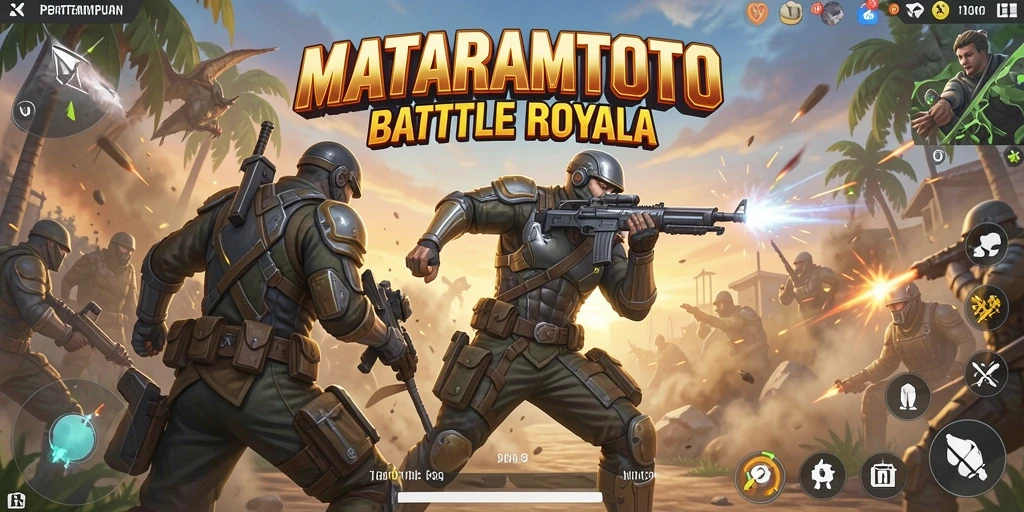 Screenshot gameplay <strong>MATARAMTOTO</strong> yang menampilkan aksi Battle Royale yang seru.