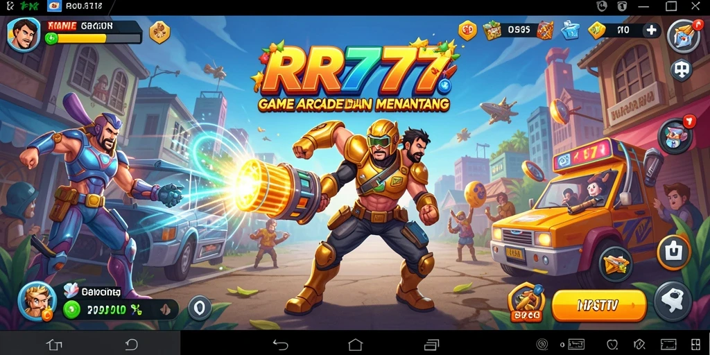 Screenshot gameplay RR777 menampilkan aksi seru dalam level Arcade.