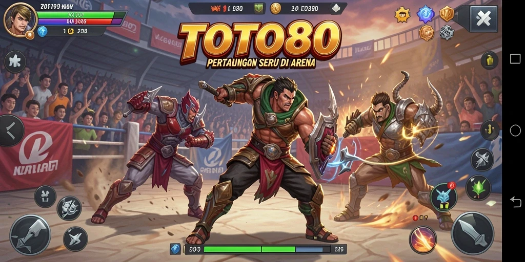 Screenshot gameplay TOTO80 menampilkan pertarungan yang mendebarkan.